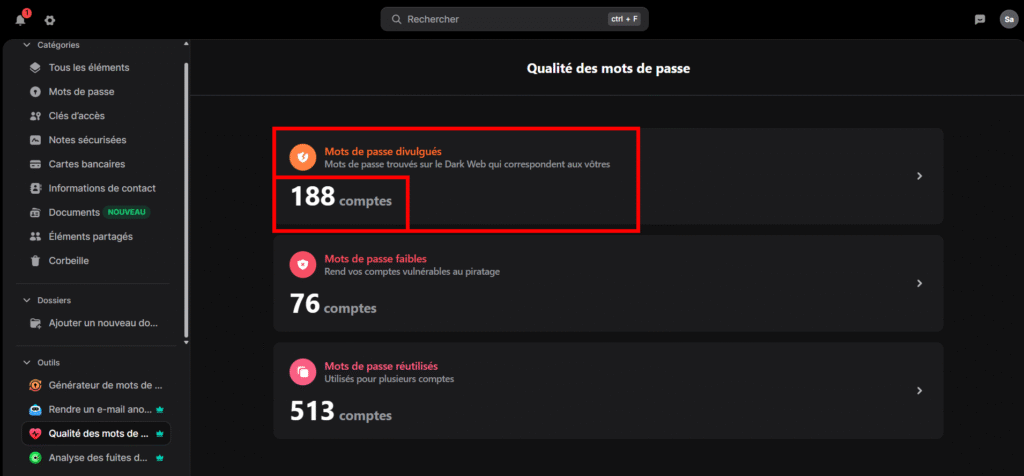 NordPass et son audit de sécurité qui montre le chiffre 118 et la mention dark web ou mots de passe divulgués.